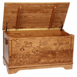 T152535 Toy Chest Carved Oak Open