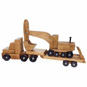 W222128 Wooden Toy Low Boy with Excavator
